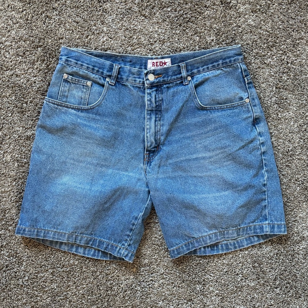 Red Blue Denim Shorts